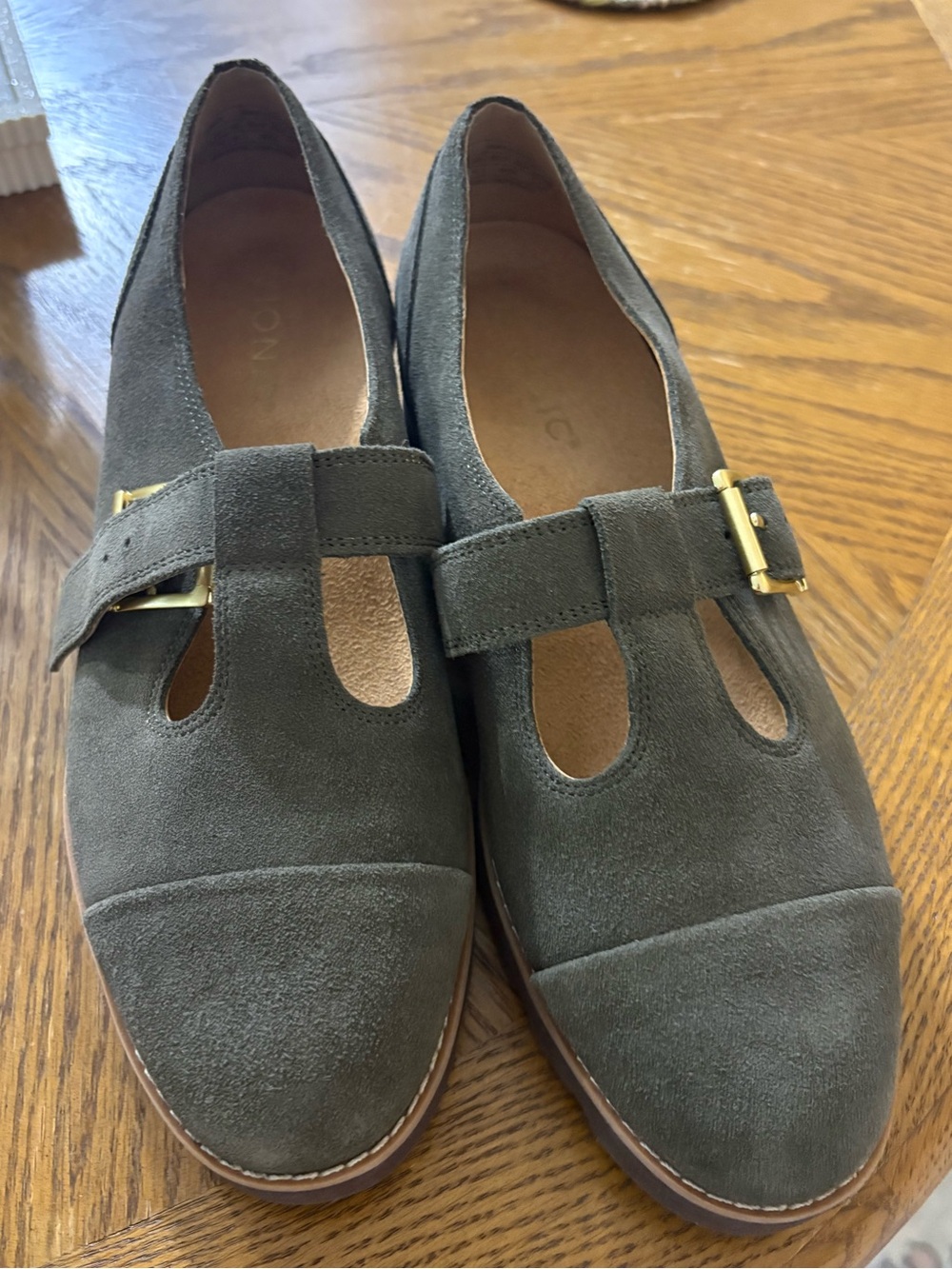 Vionic Mary Janes (Never Worn) - Olive Suede with Gold Buckle
